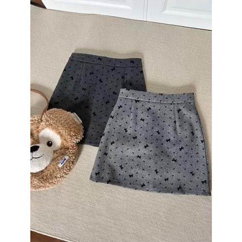 Sweet atmosphere bow skirt for women new autumn and winter thick wool A-line skirt high-waisted hip short skirt
