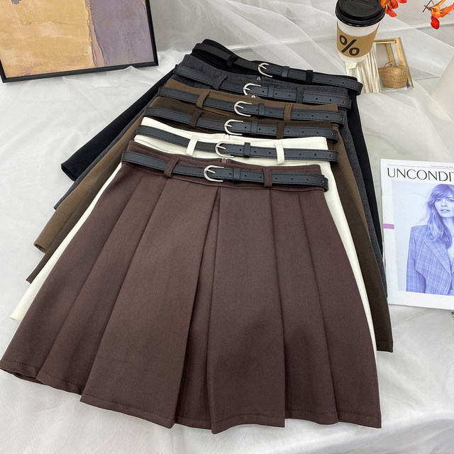 Retro pleated sweater suit woolen skirt for women in autumn and winter thickened hips A-line versatile slim skirt