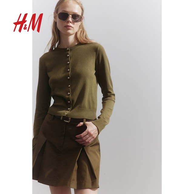 HM women's wool knitted sweater summer outerwear cardigan air conditioning shirt long sleeve thin round neck knitted jacket 1237776