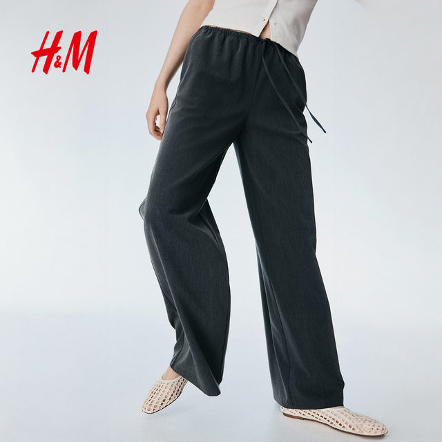 HM Women's Casual Pants 2025 Summer New Style Casual Simple Soft Twill Drawstring Trousers 1260947
