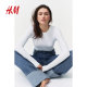 HM women's T-shirt summer elastic round neck soft comfortable casual long-sleeved sweat top 1191700
