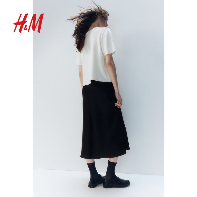 HM women's skirt summer slim high waist slim French soft drooping A-line skirt midi skirt 1246922