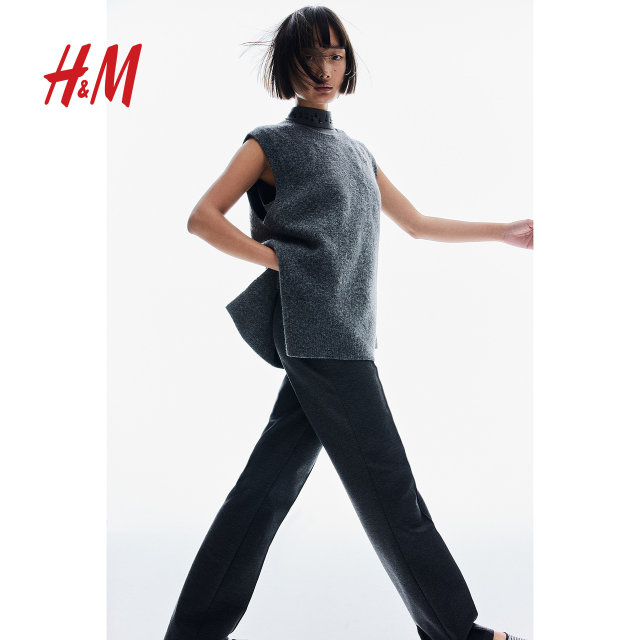 HM women's summer pants fashionable simple commuting elastic band high waist straight trousers 1199739
