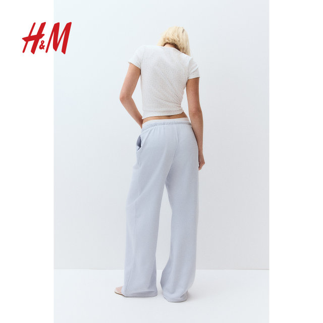 
HM women's casual pants straight loose sports and casual elastic drawstring wide-leg jogging pants 1199249