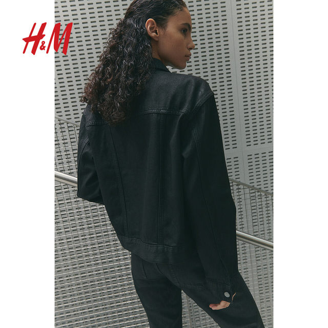 HM women's short jacket summer casual temperament necked denim long-sleeved short single-breasted cardigan 1257607