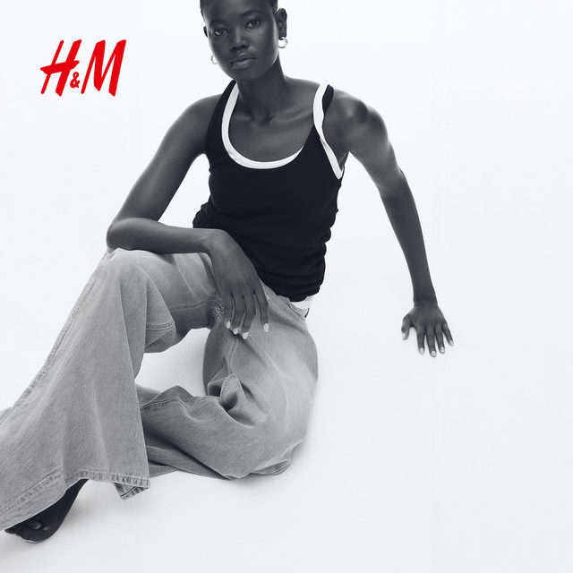 
HM Women's Vest 2025 Summer New Low Neck Simple Soft Round Neck Rib Knitted Vest 1294171