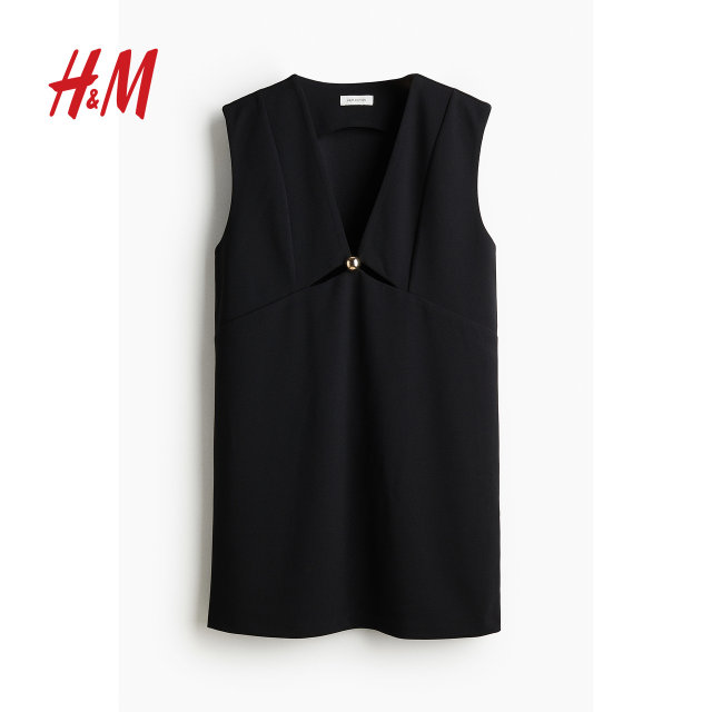 HM women's dress summer slim V-neck elegant sleeveless crepe woven comfortable skirt 1257272
