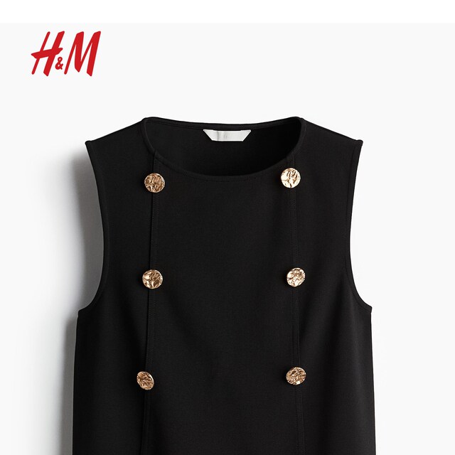 HM women's dress summer fashionable sleeveless fashion round neck casual button skirt 1264758
