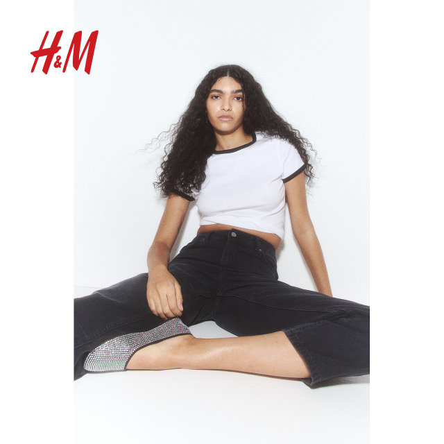 HM Women's Jeans 2025 Summer New Straight-Line Casual Simple High Waist Ankle Jeans 1260935
