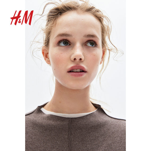 HM women's wool sweater summer round neck loose simple long sleeve French pullover sweater top 1247722
