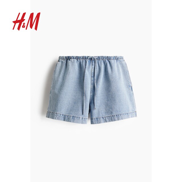 HM Women's Jeans 2025 Summer New Soft Drawstring Straight Loose Casual Fashion Shorts 1275095
