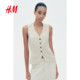 HM women's horse clip 2025 summer new soft simple fashionable casual woven V-neck suit vest 1261595
