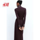 
HM women's red dress summer temperament high-end New Year's greetings clothes nailed turtleneck dress 1258148