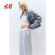
HM women's casual pants straight loose sports and casual elastic drawstring wide-leg jogging pants 1199249