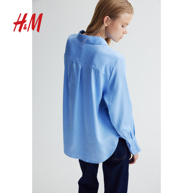 HM women's summer shirt lapel long sleeve casual simple commuter long sleeve top 1220978
