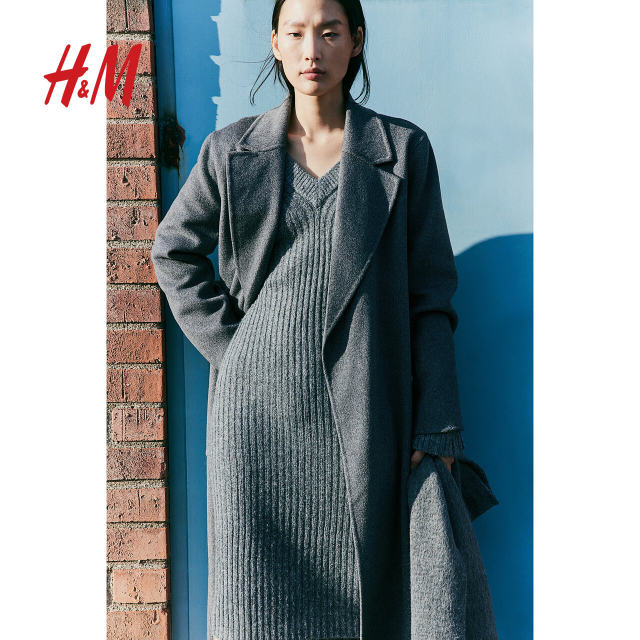 HM women's dress summer fashion comfortable Gray V-neck rib knitted long skirt 1200663
