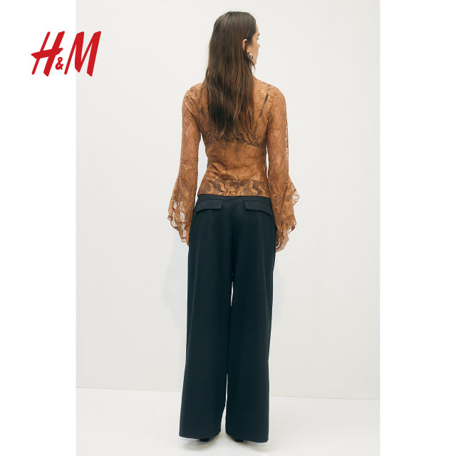 HM women's pants summer loose comfortable casual pants wide-leg pants crepe knitted trousers 1252342