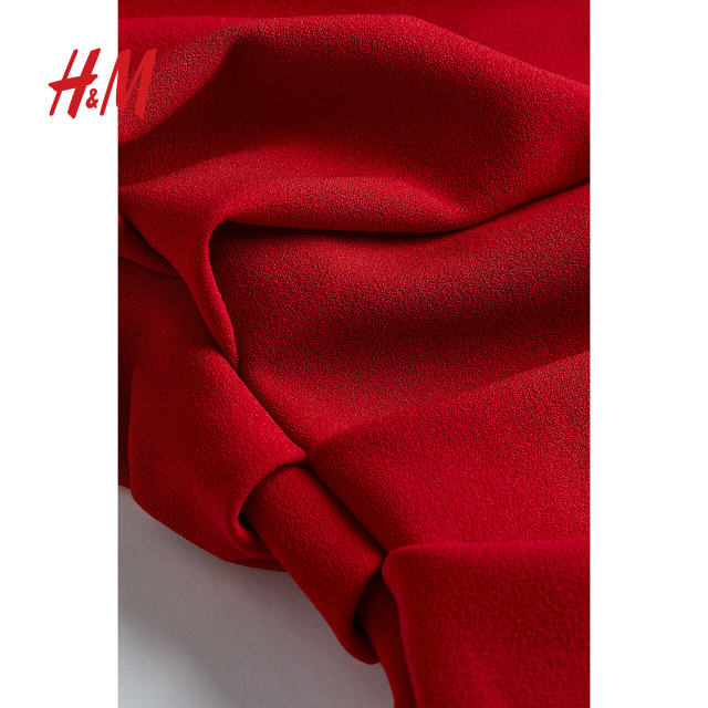 HM women's red dress summer fashion casual slanted neck temperament one-shoulder slim dress 1206463
