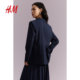 HM women's suit summer shoulder padded pleated long sleeve single-breasted striped casual jacket 1211493
