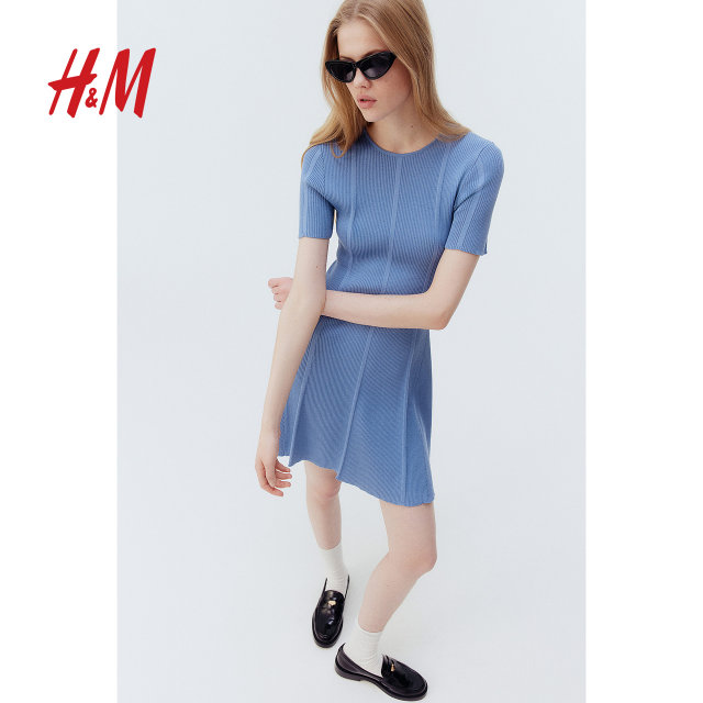 HM Summer Women's Flared Skirt Hem Rib Knitted Dress 1262820

