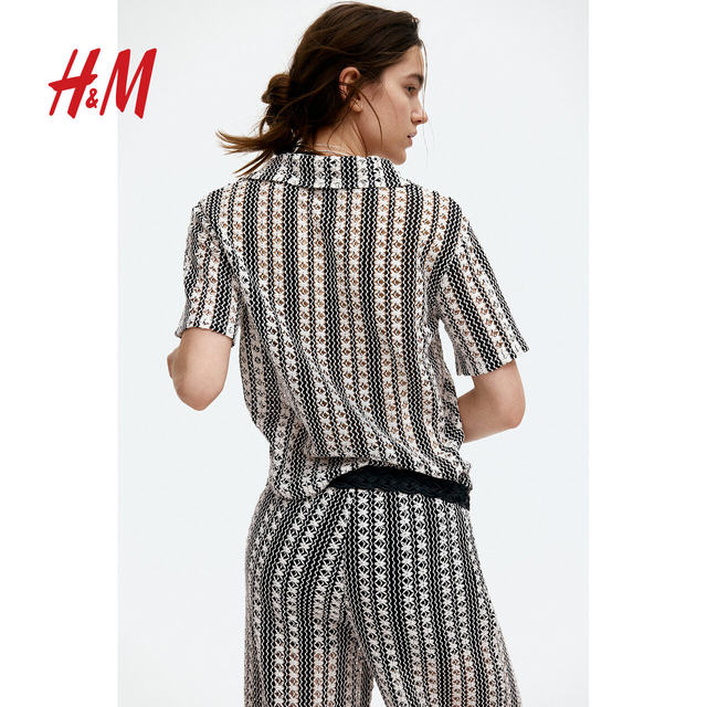 HM Women's T-shirt 2025 Summer New Hollow Pattern Collar Top 1281907