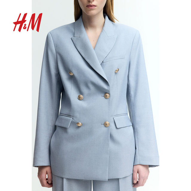 HM Women's Suit 2025 Summer New Loose Lapel Commuter Double Breasted Shoulder Pad Long Sleeve Jacket 1263207
