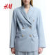HM Women's Suit 2025 Summer New Loose Lapel Commuter Double Breasted Shoulder Pad Long Sleeve Jacket 1263207
