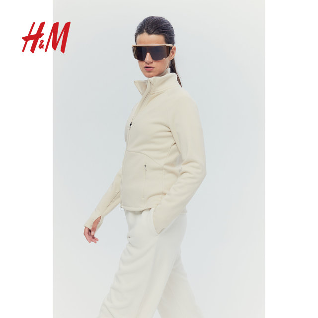 HM Women's Sports Jacket 2025 Summer New Stand Collar Warm Running Fitness Long Sleeve Jacket 1258747
