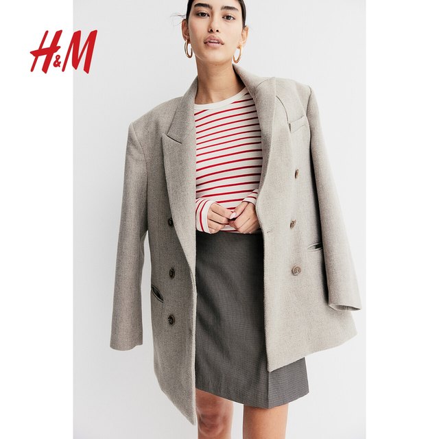 HM Women's T-shirt 2025 Summer New Simple Ribbed Stripe Slim Round Neck Long Sleeve Soft Top 1203084