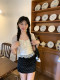 Spot summer French lace polka dot puff sleeve shirt for women sweet slim short doll shirt top for women

