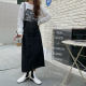 Black denim skirt for women in autumn, high waist, slim pear-shaped body covering hips, fat mm large size A-line mid-length skirt