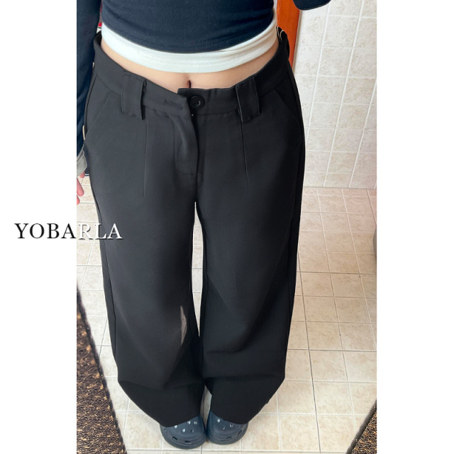 Black wide-leg suit pants for women in summer thin large size fat mm loose slim pear-shaped body casual straight-leg pants