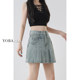 Light color high waist pleated denim skirt for women in summer new fat mm large size slim pear-shaped body A-line skirt