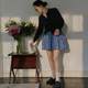 TOP Home Botanical French Retro Romantic Pure Cotton Digital Flower Print Pleated Half-length Puffy Skirt for Women