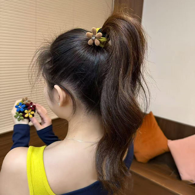 Autumn and winter flocked flower mask hair band widened seamless head rope high elasticity and durable hair rope ponytail ball head