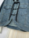 Niche new Chinese style retro tandem stand collar short sleeve denim shirt loose small shirt women