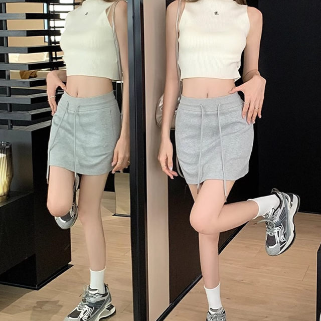 Women's 2025 new sports short skirt high waist spring and summer drawstring small body sweat skirt a line skirt pants