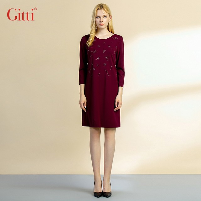 Gitti/Gitti Spring Printing round neck large -scale sleeve dress female short skirt G205611
