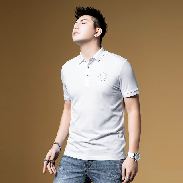 BM casual business men's high-end polo shirt men's short-sleeved T-shirt trendy brand embroidery iron diamond British yuppie summer