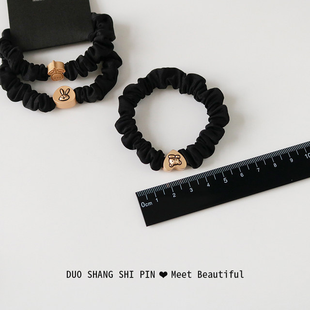 2-piece black head rope cute rabbit small intestine circle high elastic hair rope rubber band temperament tied ponytail hair ring