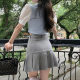 Pocket pleated skirt for women with summer high waist A-line slim and versatile Korean style short skirt suit fabric khaki skirt