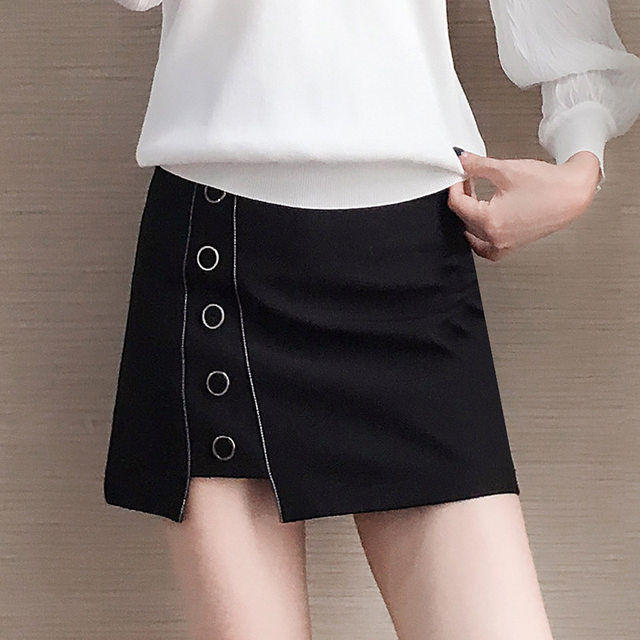 Korean style college-style skirt for women 2025 summer new button design high waist slimming A-line irregular short skirt