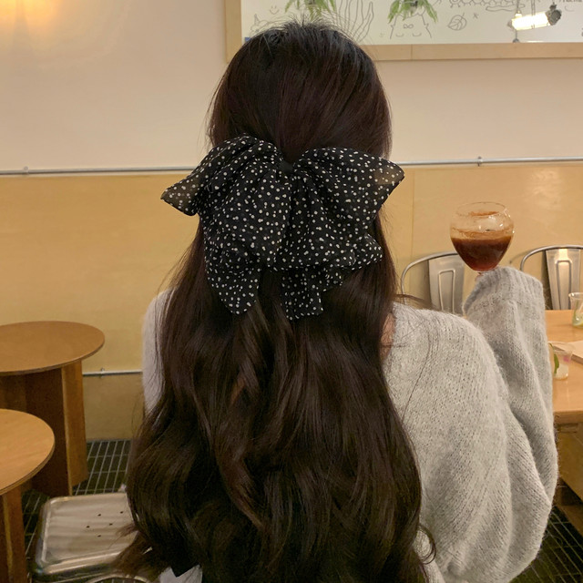 French retro polka dot bow scratch clip small shark clip half-tied hair clip temperament versatile hair accessories Korean headgear
