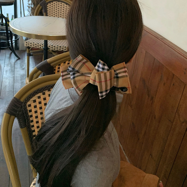 British college style pattern bow banana clip vertical clip on the back of the head to show high hair volume ponytail hair clip temperament hair accessory