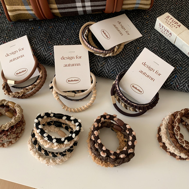 Coffee-colored twisted braided hair rings versatile basic hair rope high elastic head rope ponytail rubber band hair accessories new style for women
