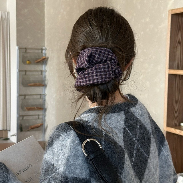
Rich autumn and winter! Retro woolen plaid large intestine hair rope women's low ponytail hair rubber band headband hair tie hair accessories