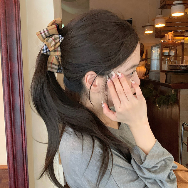 British college style pattern bow banana clip vertical clip on the back of the head to show high hair volume ponytail hair clip temperament hair accessory