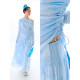 Original design with ears uare, dream ripples, blue dyed printed collar, off-shoulder T-shirt skirt suit