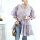 New women's street versatile slim splicing ruffled chiffon shirt cardigan 7-quarter sleeve thin jacket
