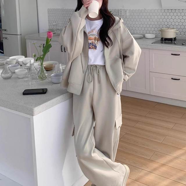 College style casual suit for women 2025 spring and autumn new small sports hooded sweatshirt jacket two-piece set